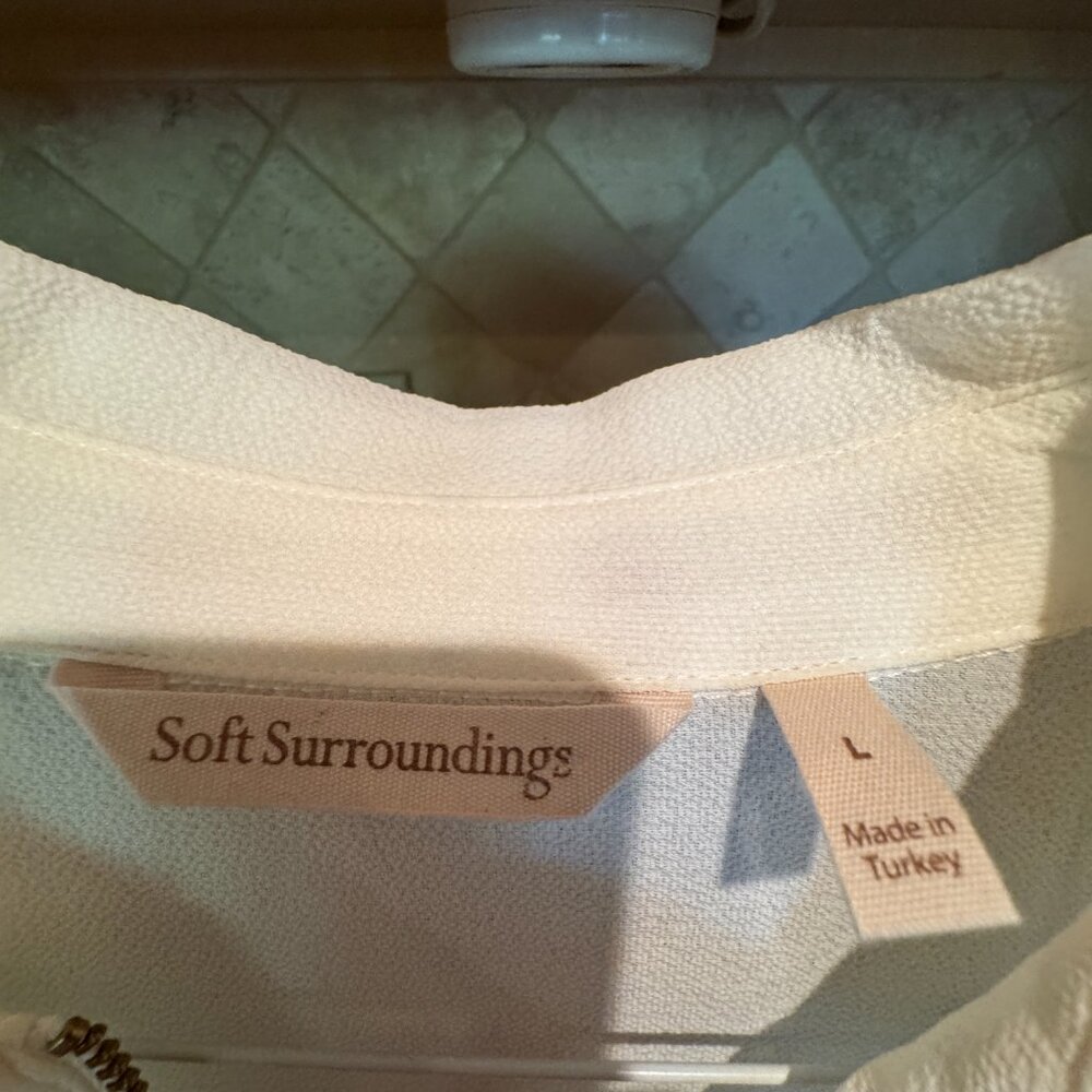 Soft Surroundings Zip Down Front Long Sleeve Blouse Cream L - Picture 6 of 7